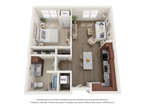 Floor plan for 1 bed, 1 bath, 712 sqft